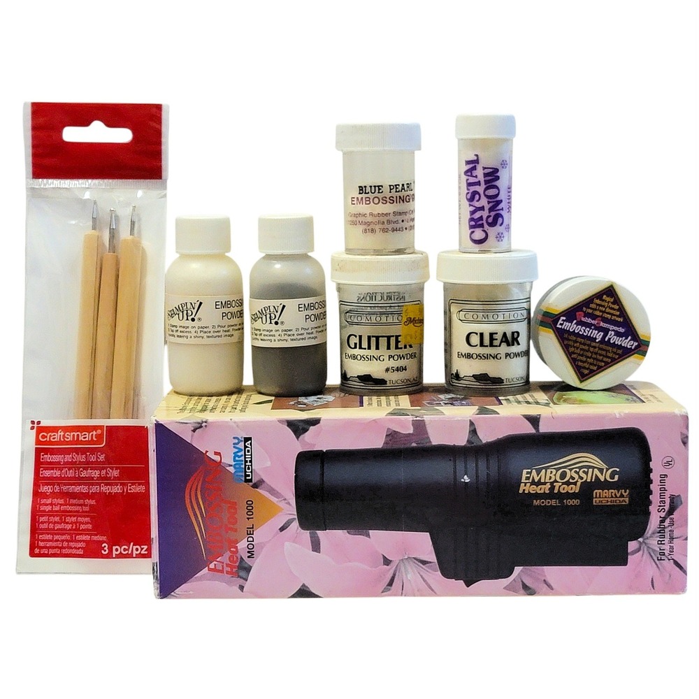 Rubber Stamp Embossing Lot 9 Pc Heat Tool Powder Glitter Stylus Stampin Up Marvy